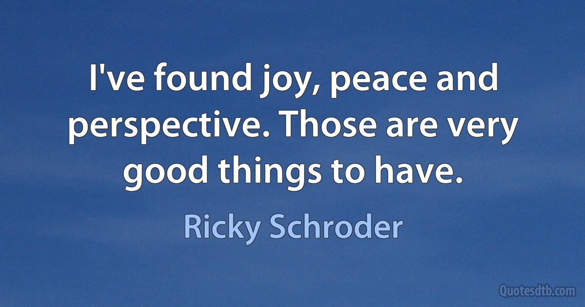 I've found joy, peace and perspective. Those are very good things to have. (Ricky Schroder)