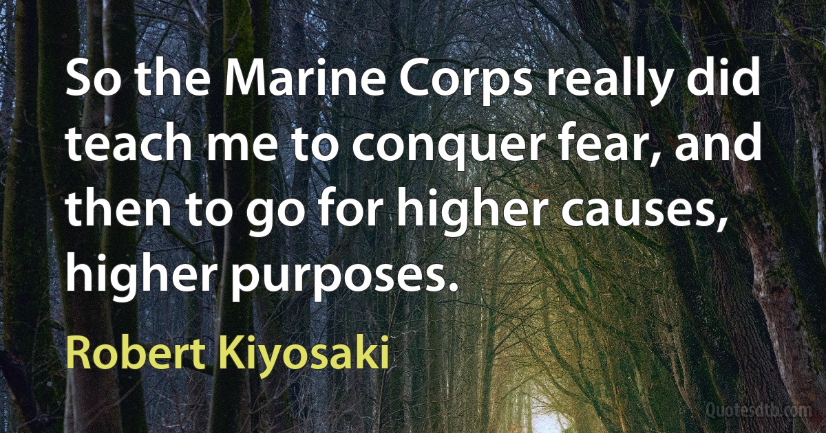 So the Marine Corps really did teach me to conquer fear, and then to go for higher causes, higher purposes. (Robert Kiyosaki)