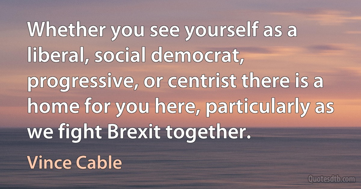 Whether you see yourself as a liberal, social democrat, progressive, or centrist there is a home for you here, particularly as we fight Brexit together. (Vince Cable)