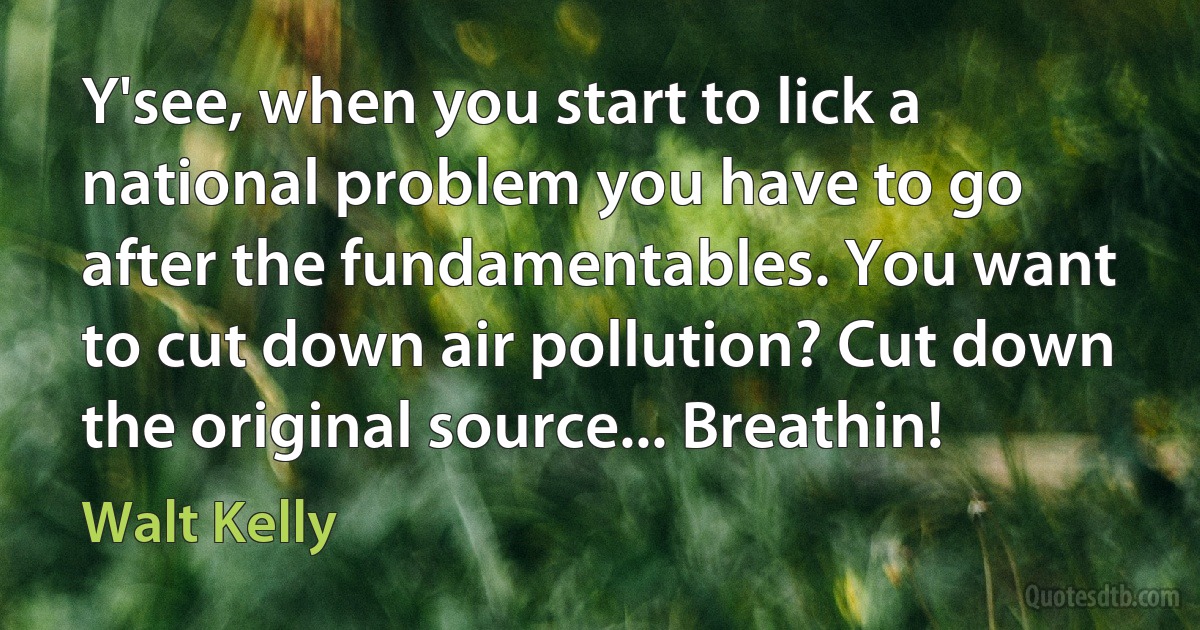 Y'see, when you start to lick a national problem you have to go after the fundamentables. You want to cut down air pollution? Cut down the original source... Breathin! (Walt Kelly)