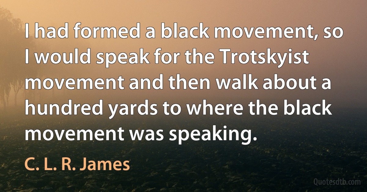 I had formed a black movement, so I would speak for the Trotskyist movement and then walk about a hundred yards to where the black movement was speaking. (C. L. R. James)