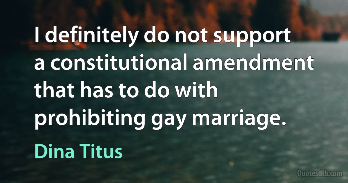 I definitely do not support a constitutional amendment that has to do with prohibiting gay marriage. (Dina Titus)