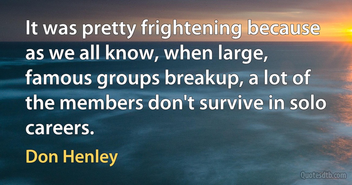 It was pretty frightening because as we all know, when large, famous groups breakup, a lot of the members don't survive in solo careers. (Don Henley)