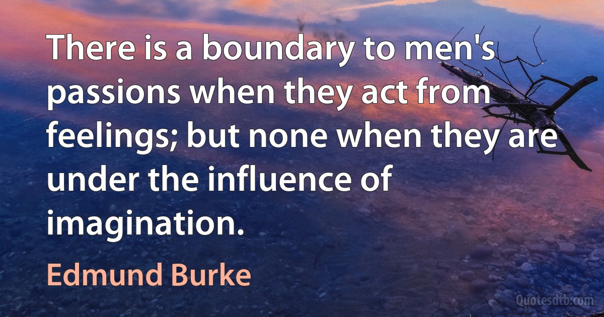 There is a boundary to men's passions when they act from feelings; but none when they are under the influence of imagination. (Edmund Burke)