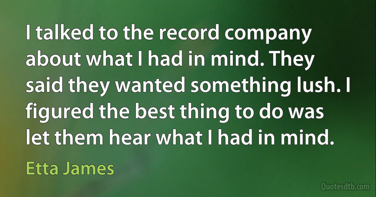 I talked to the record company about what I had in mind. They said they wanted something lush. I figured the best thing to do was let them hear what I had in mind. (Etta James)