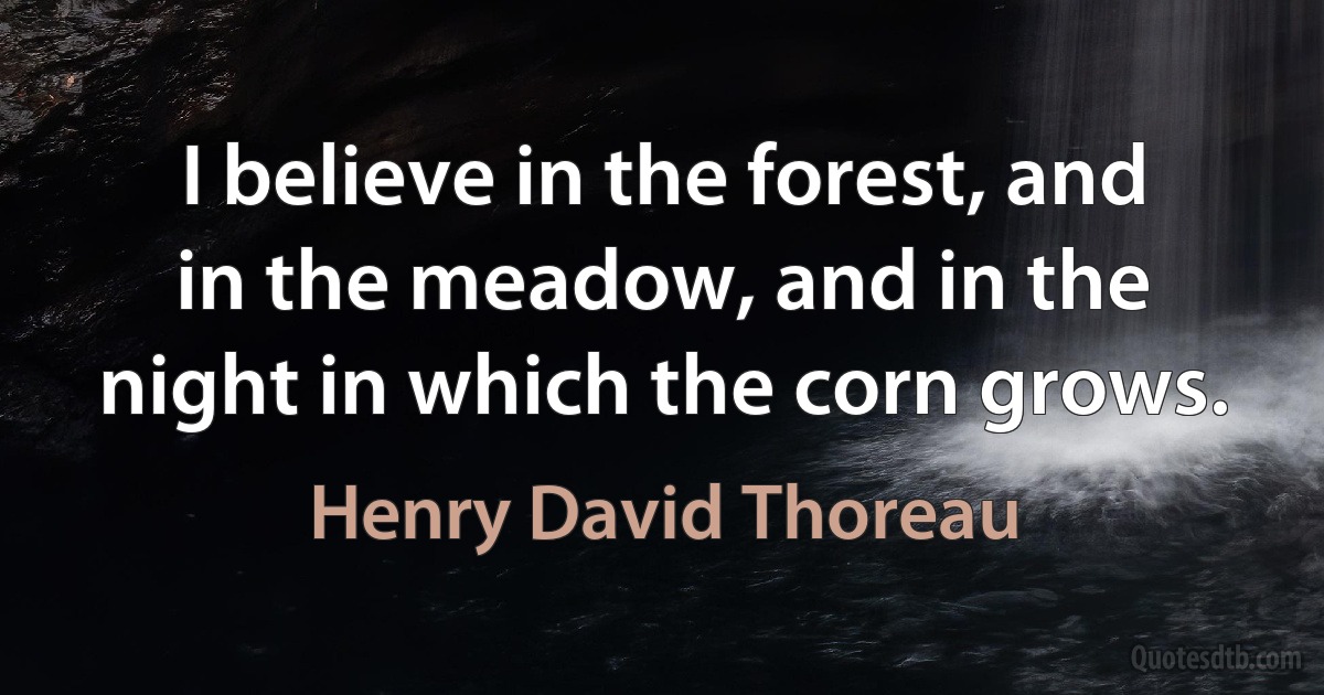 I believe in the forest, and in the meadow, and in the night in which the corn grows. (Henry David Thoreau)