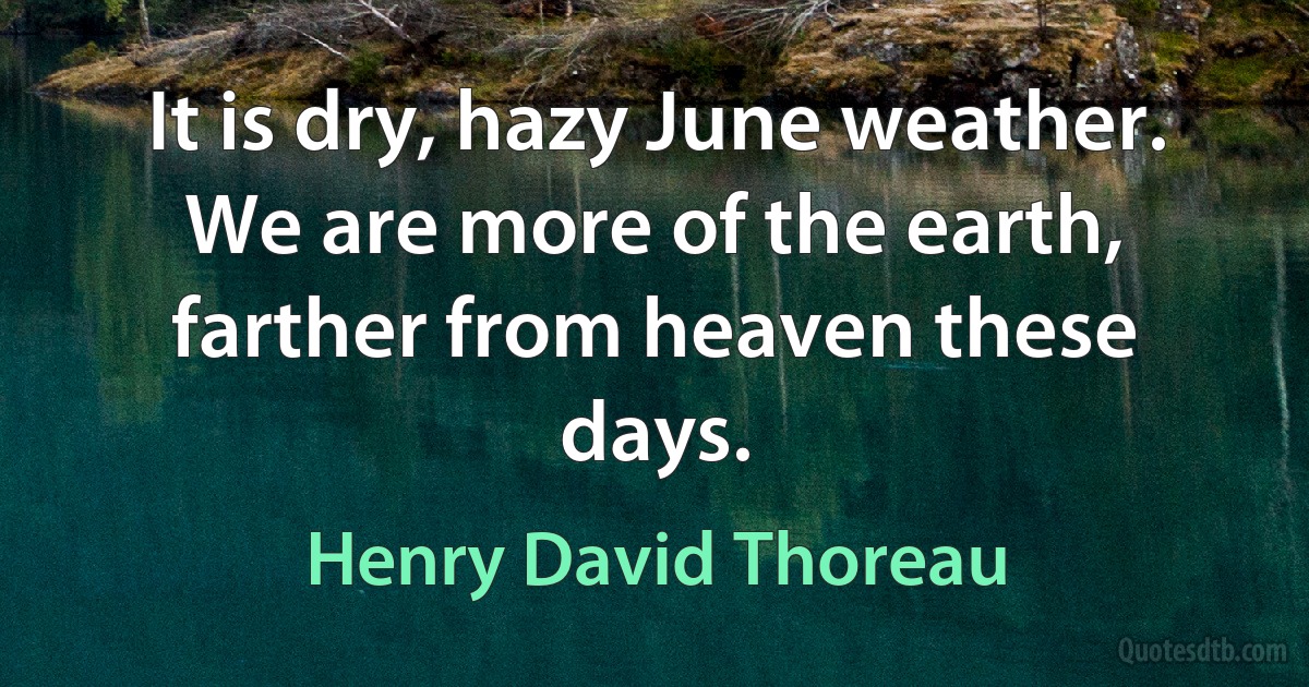 It is dry, hazy June weather. We are more of the earth, farther from heaven these days. (Henry David Thoreau)