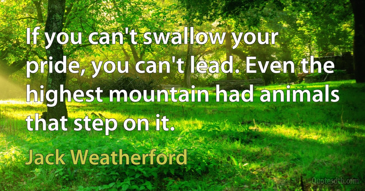 If you can't swallow your pride, you can't lead. Even the highest mountain had animals that step on it. (Jack Weatherford)