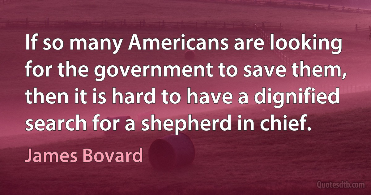 If so many Americans are looking for the government to save them, then it is hard to have a dignified search for a shepherd in chief. (James Bovard)