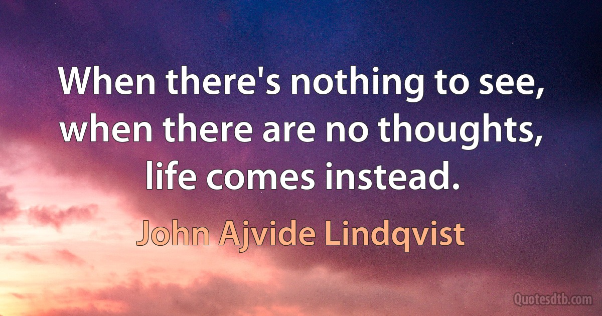 When there's nothing to see, when there are no thoughts, life comes instead. (John Ajvide Lindqvist)