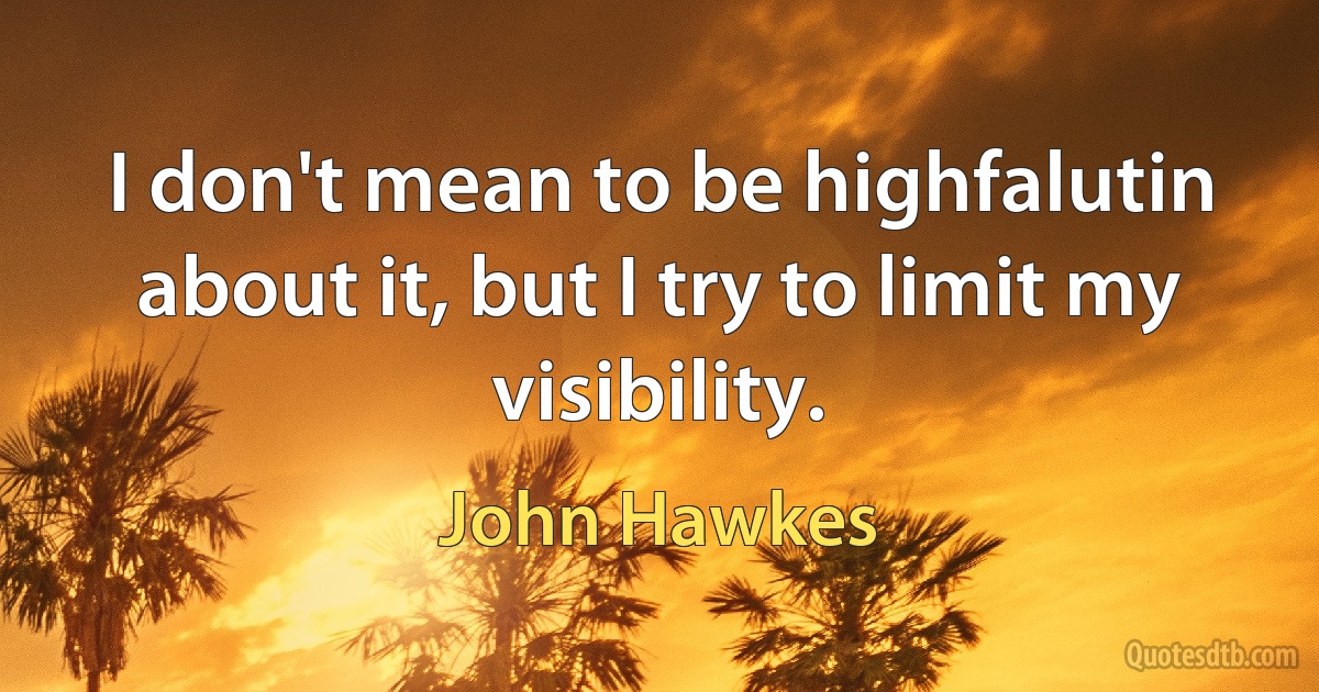 I don't mean to be highfalutin about it, but I try to limit my visibility. (John Hawkes)