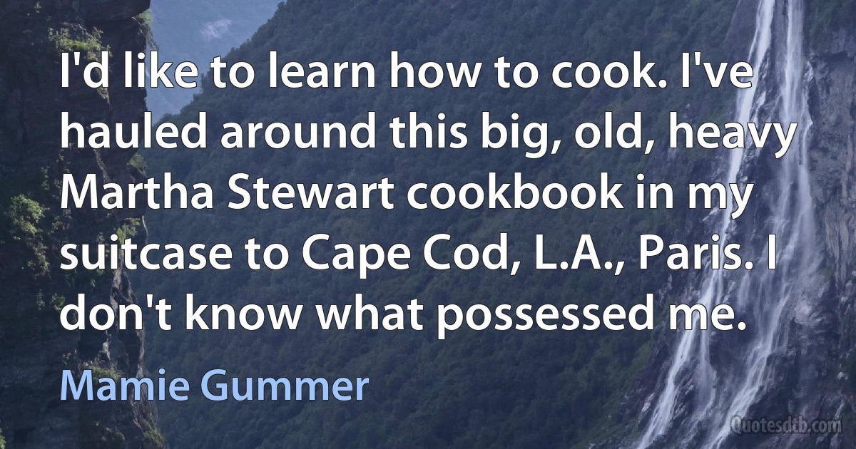 I'd like to learn how to cook. I've hauled around this big, old, heavy Martha Stewart cookbook in my suitcase to Cape Cod, L.A., Paris. I don't know what possessed me. (Mamie Gummer)