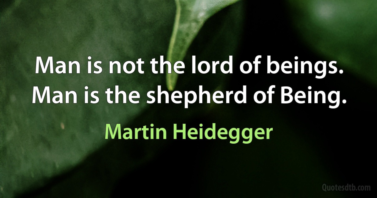 Man is not the lord of beings. Man is the shepherd of Being. (Martin Heidegger)