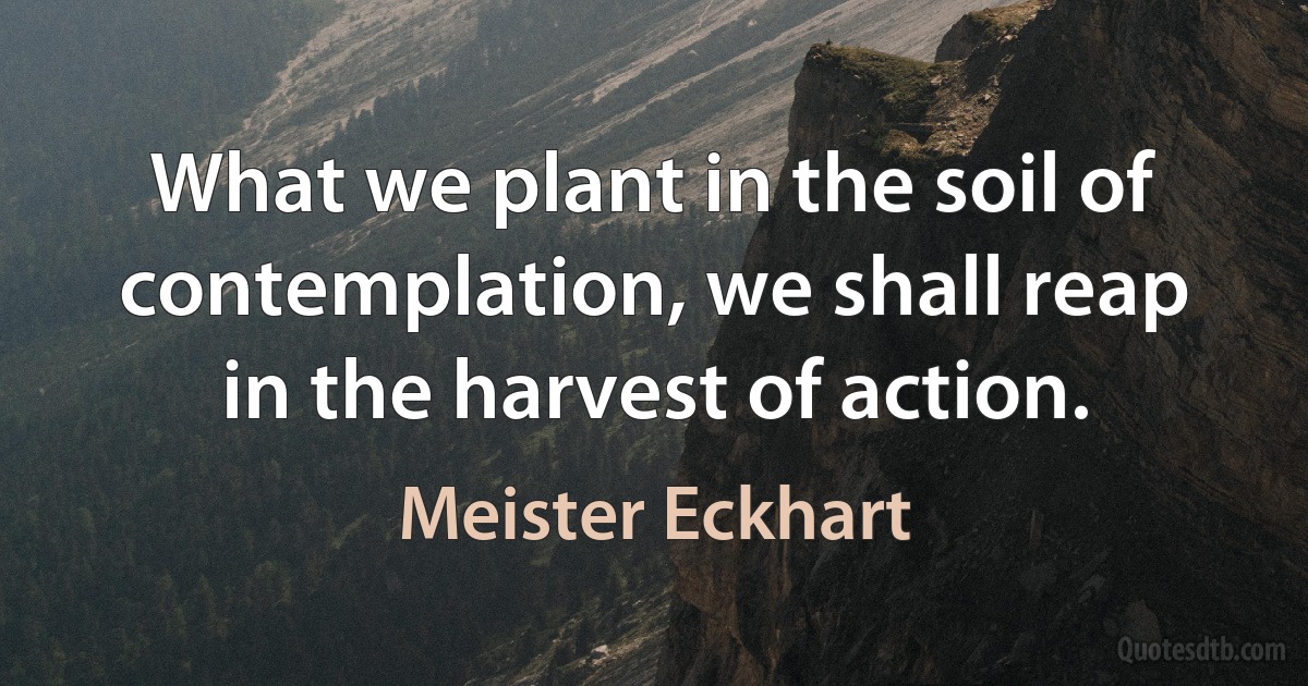 What we plant in the soil of contemplation, we shall reap in the harvest of action. (Meister Eckhart)