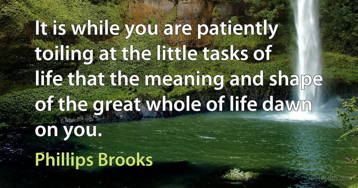 It is while you are patiently toiling at the little tasks of life that the meaning and shape of the great whole of life dawn on you. (Phillips Brooks)