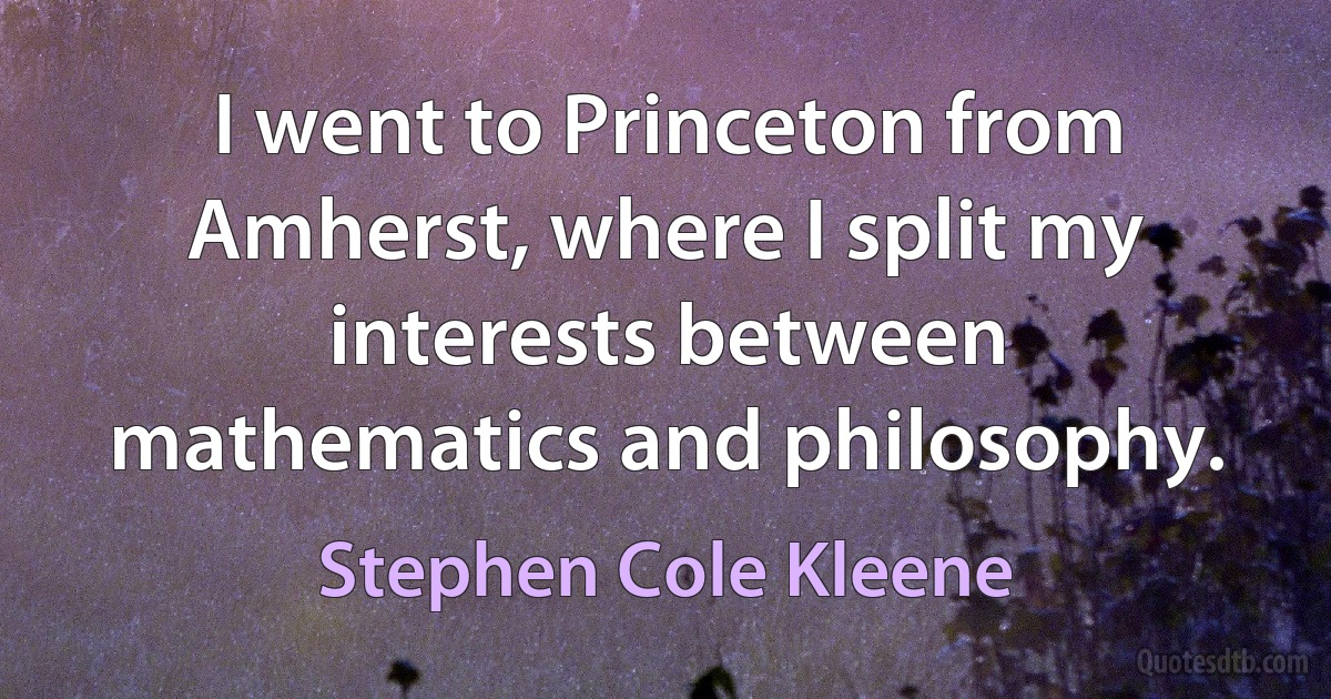 I went to Princeton from Amherst, where I split my interests between mathematics and philosophy. (Stephen Cole Kleene)