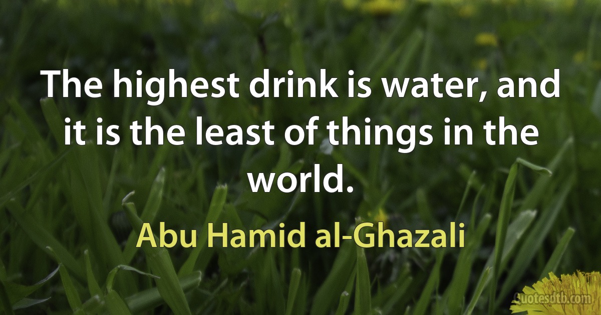 The highest drink is water, and it is the least of things in the world. (Abu Hamid al-Ghazali)