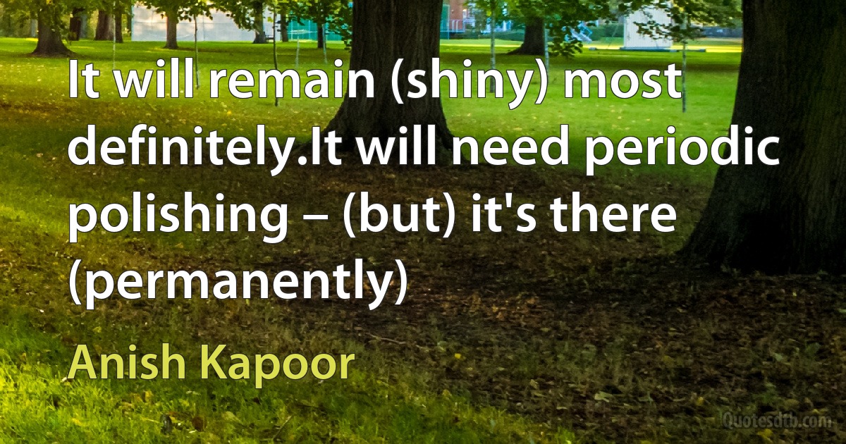 It will remain (shiny) most definitely.It will need periodic polishing – (but) it's there (permanently) (Anish Kapoor)