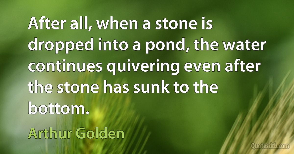 After all, when a stone is dropped into a pond, the water continues quivering even after the stone has sunk to the bottom. (Arthur Golden)