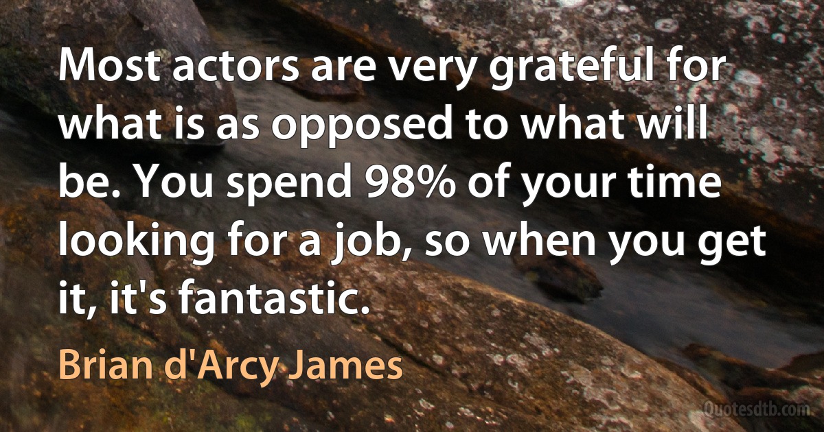 Most actors are very grateful for what is as opposed to what will be. You spend 98% of your time looking for a job, so when you get it, it's fantastic. (Brian d'Arcy James)