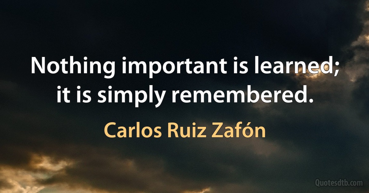 Nothing important is learned; it is simply remembered. (Carlos Ruiz Zafón)