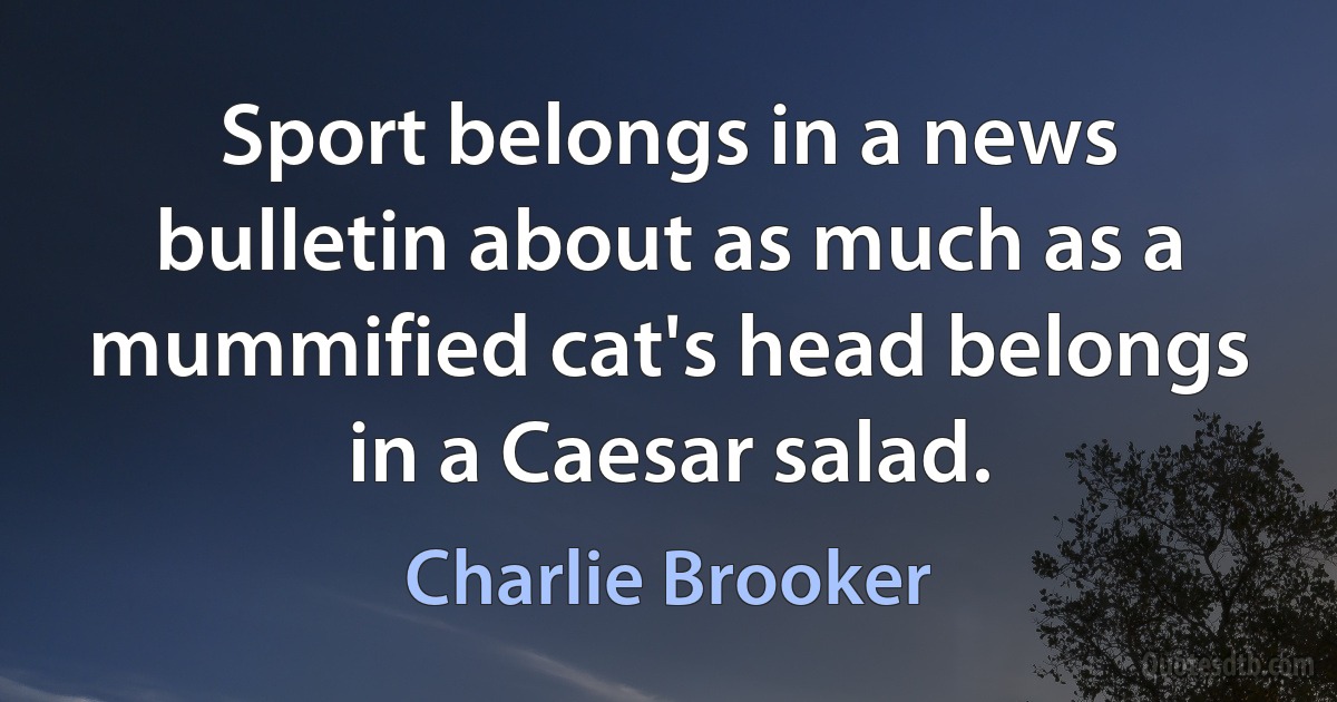 Sport belongs in a news bulletin about as much as a mummified cat's head belongs in a Caesar salad. (Charlie Brooker)