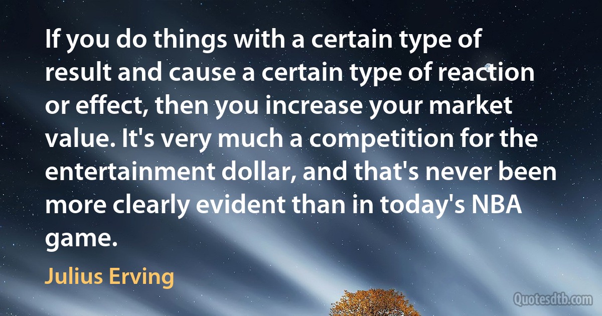 If you do things with a certain type of result and cause a certain type of reaction or effect, then you increase your market value. It's very much a competition for the entertainment dollar, and that's never been more clearly evident than in today's NBA game. (Julius Erving)