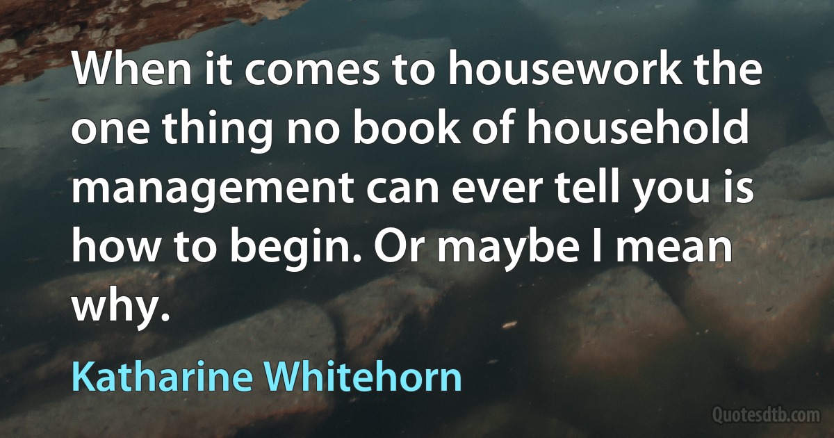 When it comes to housework the one thing no book of household management can ever tell you is how to begin. Or maybe I mean why. (Katharine Whitehorn)