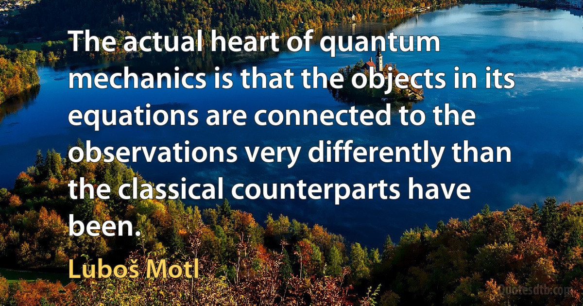 The actual heart of quantum mechanics is that the objects in its equations are connected to the observations very differently than the classical counterparts have been. (Luboš Motl)