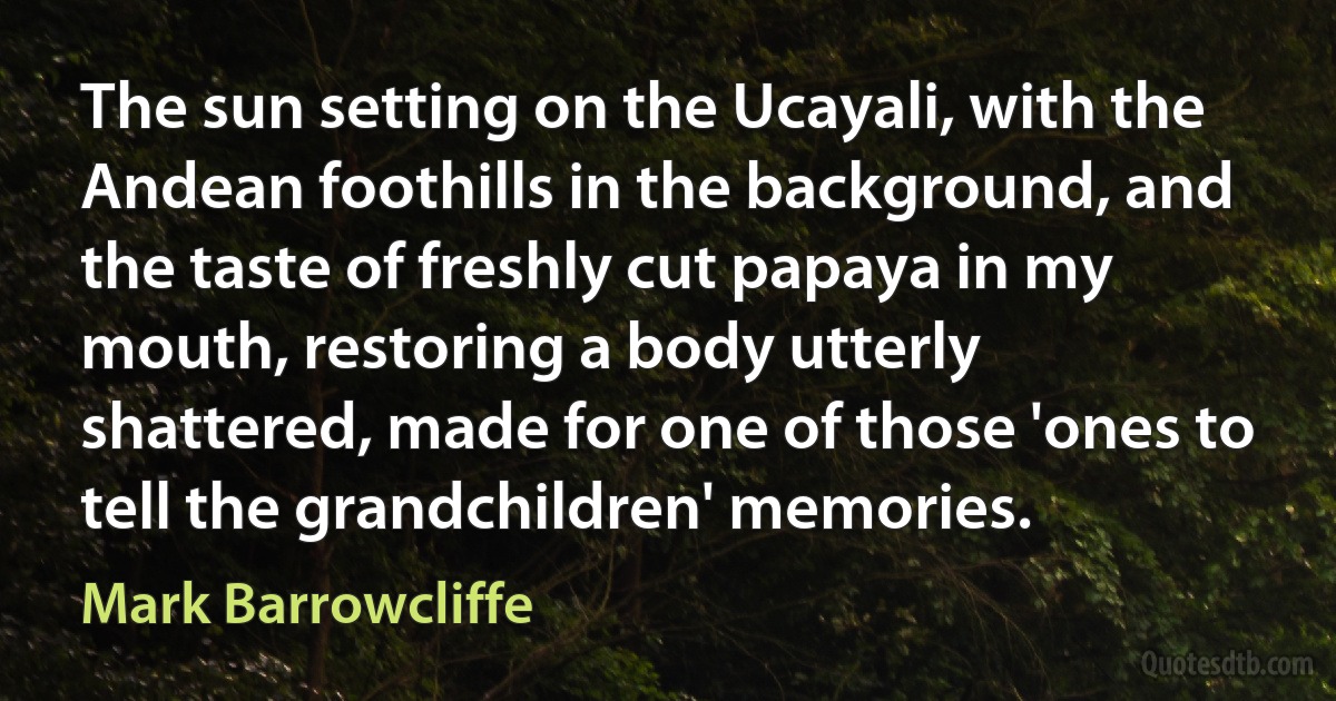 The sun setting on the Ucayali, with the Andean foothills in the background, and the taste of freshly cut papaya in my mouth, restoring a body utterly shattered, made for one of those 'ones to tell the grandchildren' memories. (Mark Barrowcliffe)