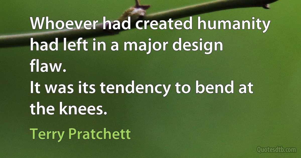 Whoever had created humanity had left in a major design flaw.
It was its tendency to bend at the knees. (Terry Pratchett)