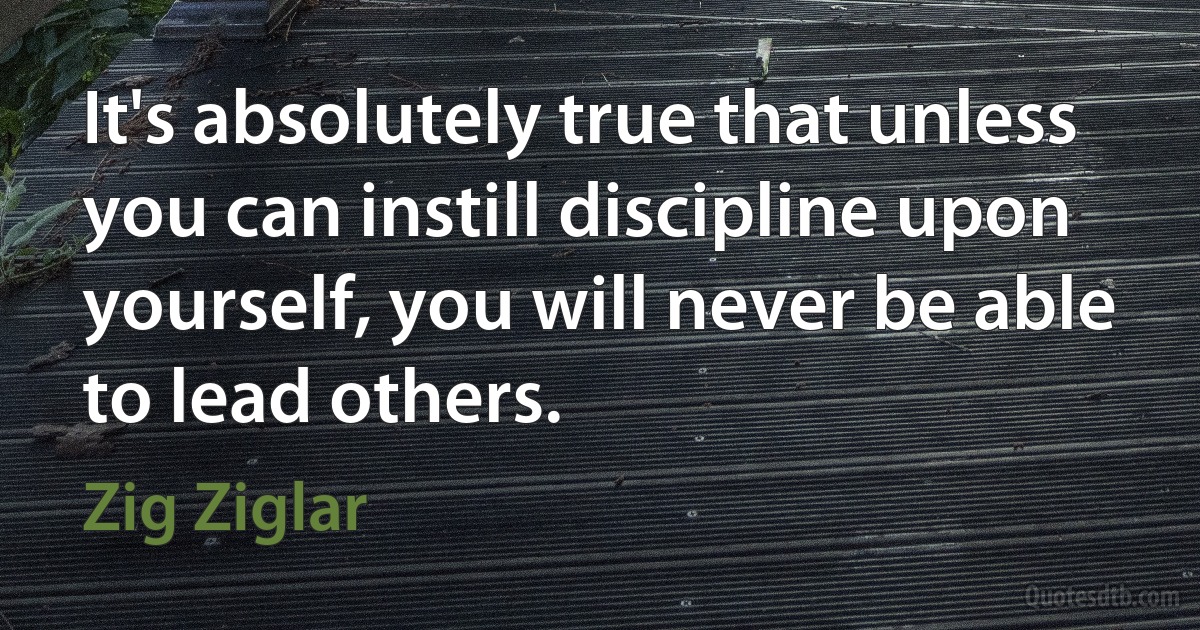 It's absolutely true that unless you can instill discipline upon yourself, you will never be able to lead others. (Zig Ziglar)