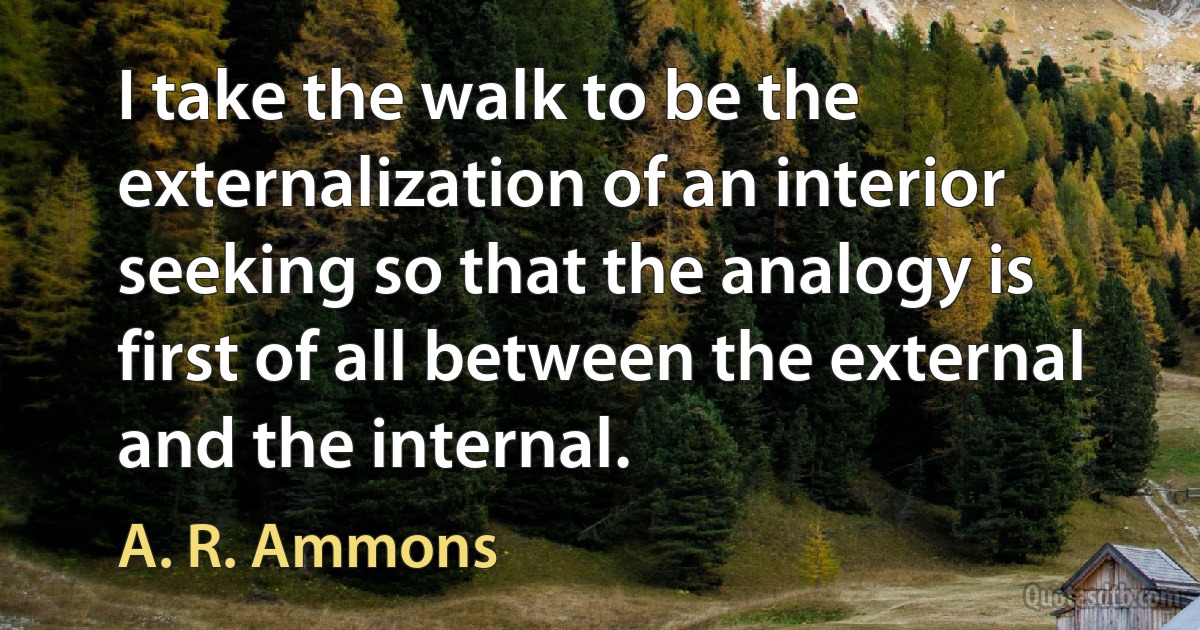 I take the walk to be the externalization of an interior seeking so that the analogy is first of all between the external and the internal. (A. R. Ammons)