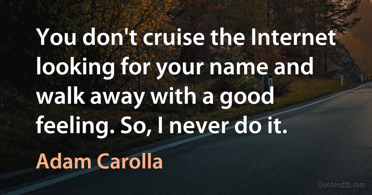 You don't cruise the Internet looking for your name and walk away with a good feeling. So, I never do it. (Adam Carolla)