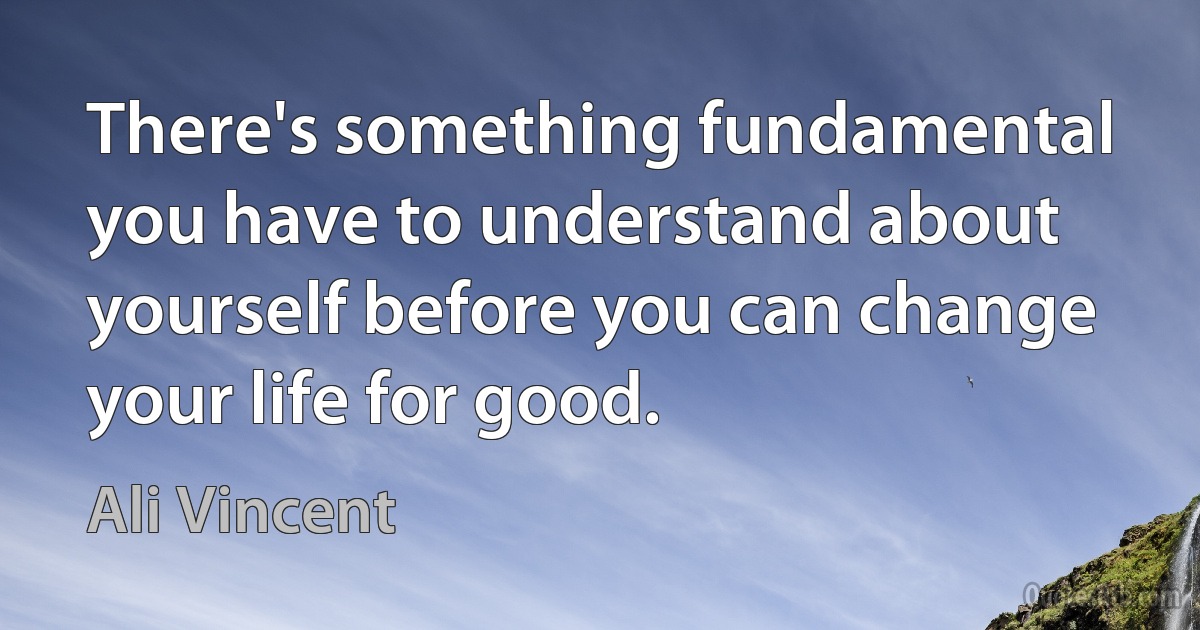 There's something fundamental you have to understand about yourself before you can change your life for good. (Ali Vincent)