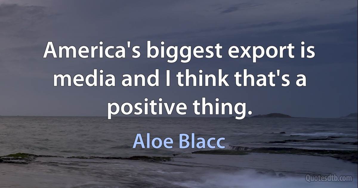 America's biggest export is media and I think that's a positive thing. (Aloe Blacc)