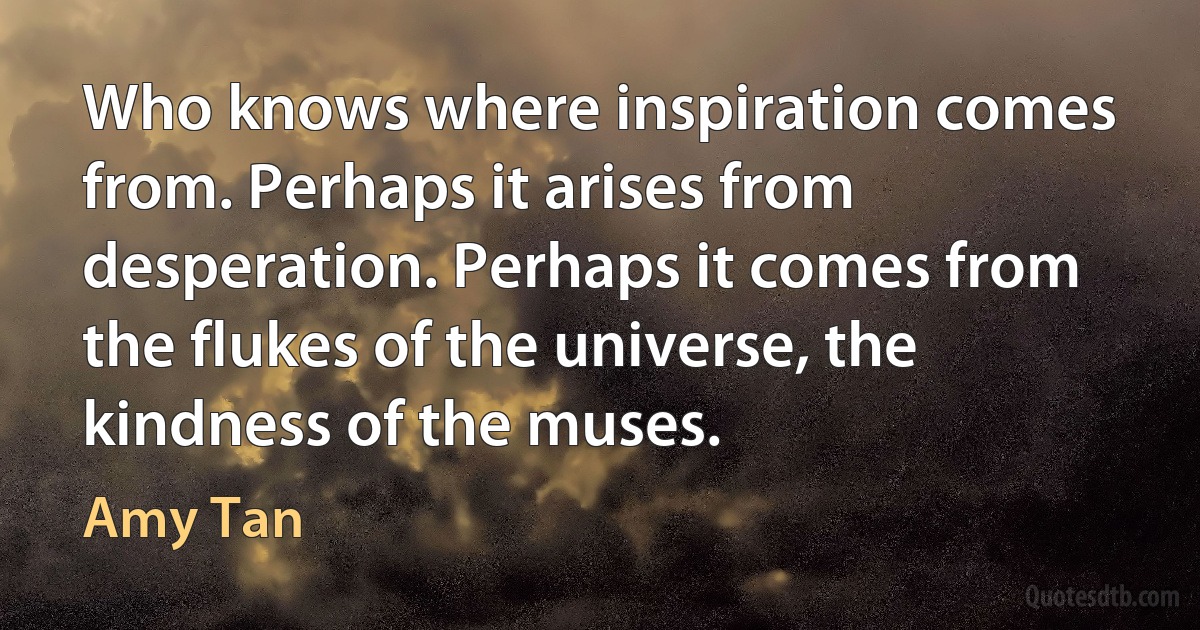 Who knows where inspiration comes from. Perhaps it arises from desperation. Perhaps it comes from the flukes of the universe, the kindness of the muses. (Amy Tan)