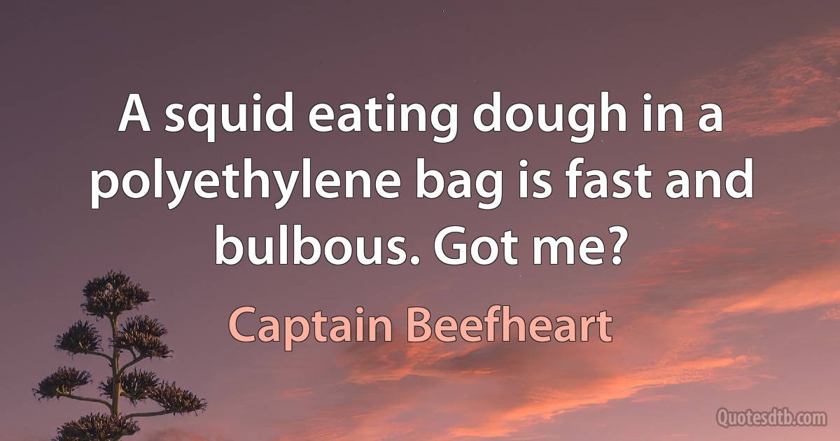 A squid eating dough in a polyethylene bag is fast and bulbous. Got me? (Captain Beefheart)