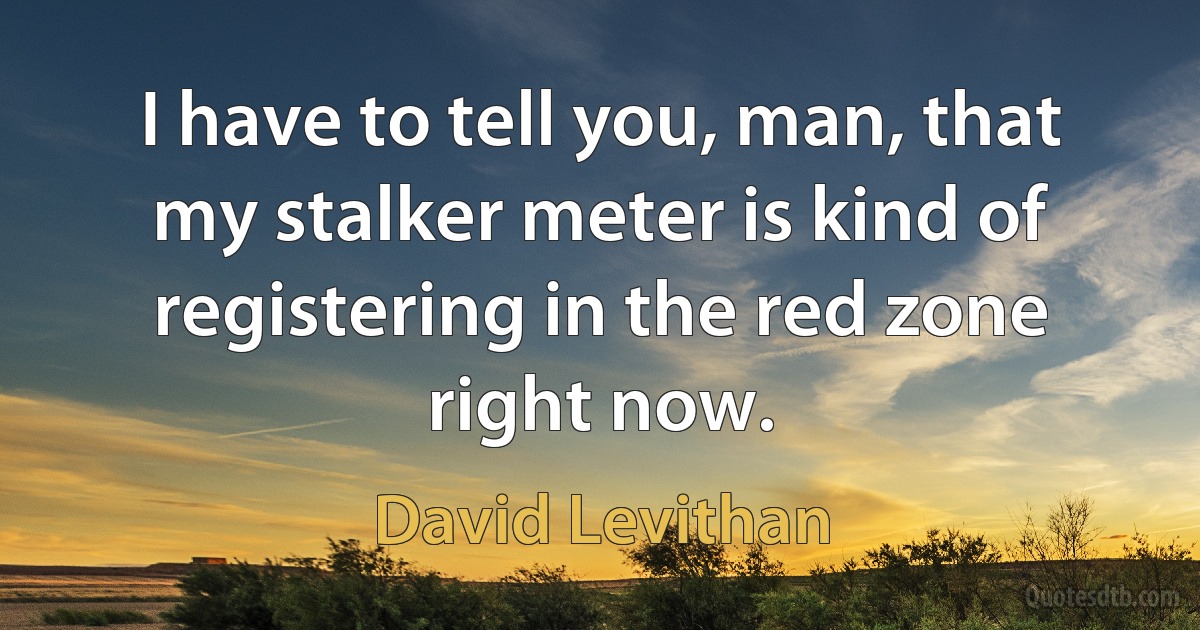 I have to tell you, man, that my stalker meter is kind of registering in the red zone right now. (David Levithan)