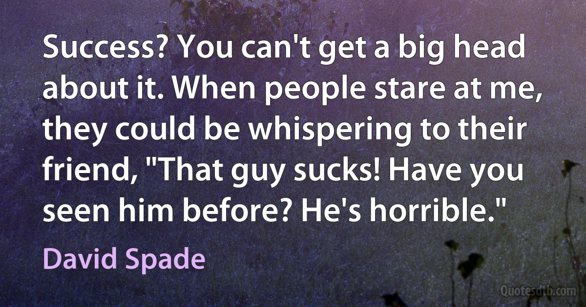 Success? You can't get a big head about it. When people stare at me, they could be whispering to their friend, "That guy sucks! Have you seen him before? He's horrible." (David Spade)