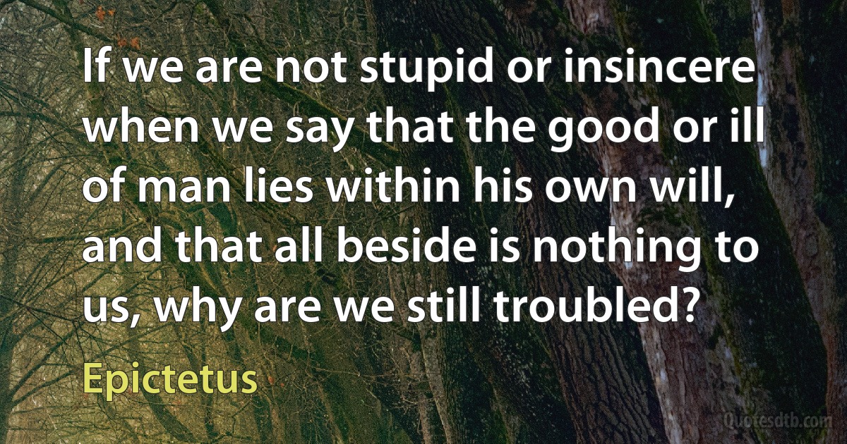 If we are not stupid or insincere when we say that the good or ill of man lies within his own will, and that all beside is nothing to us, why are we still troubled? (Epictetus)