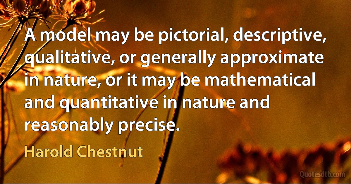 A model may be pictorial, descriptive, qualitative, or generally approximate in nature, or it may be mathematical and quantitative in nature and reasonably precise. (Harold Chestnut)