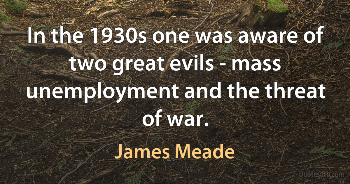 In the 1930s one was aware of two great evils - mass unemployment and the threat of war. (James Meade)