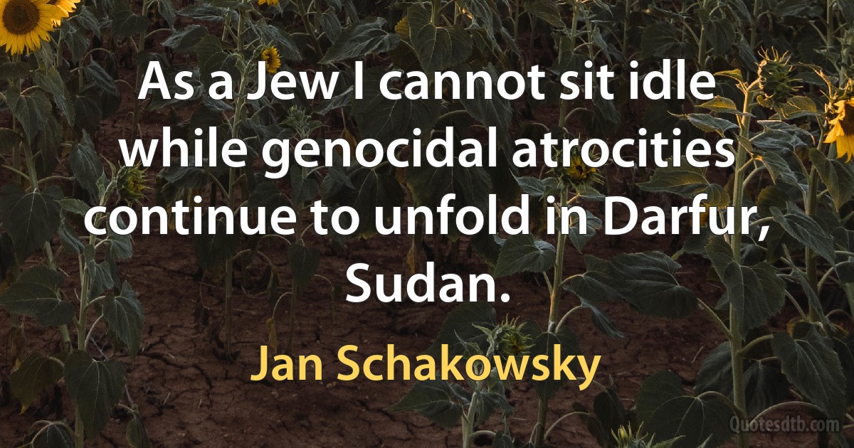 As a Jew I cannot sit idle while genocidal atrocities continue to unfold in Darfur, Sudan. (Jan Schakowsky)