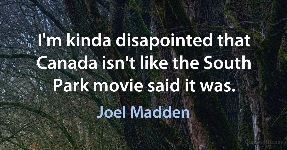 I'm kinda disapointed that Canada isn't like the South Park movie said it was. (Joel Madden)