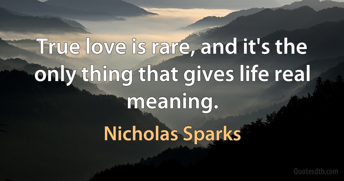 True love is rare, and it's the only thing that gives life real meaning. (Nicholas Sparks)