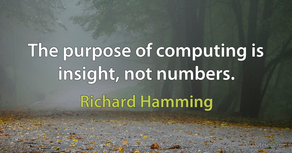 The purpose of computing is insight, not numbers. (Richard Hamming)