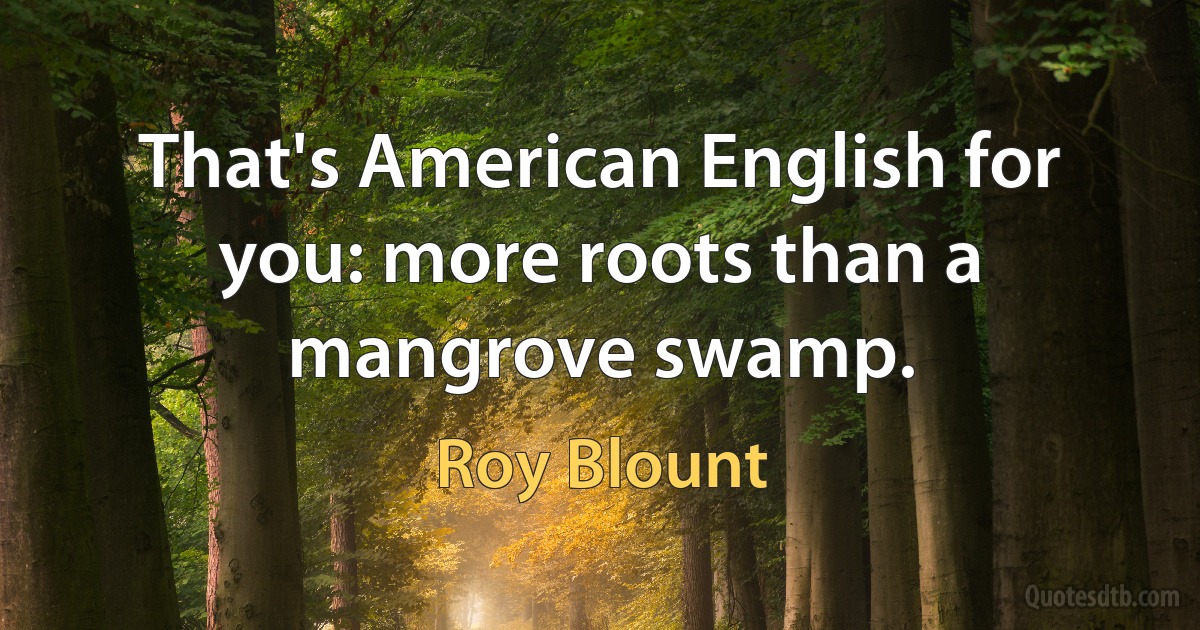 That's American English for you: more roots than a mangrove swamp. (Roy Blount)