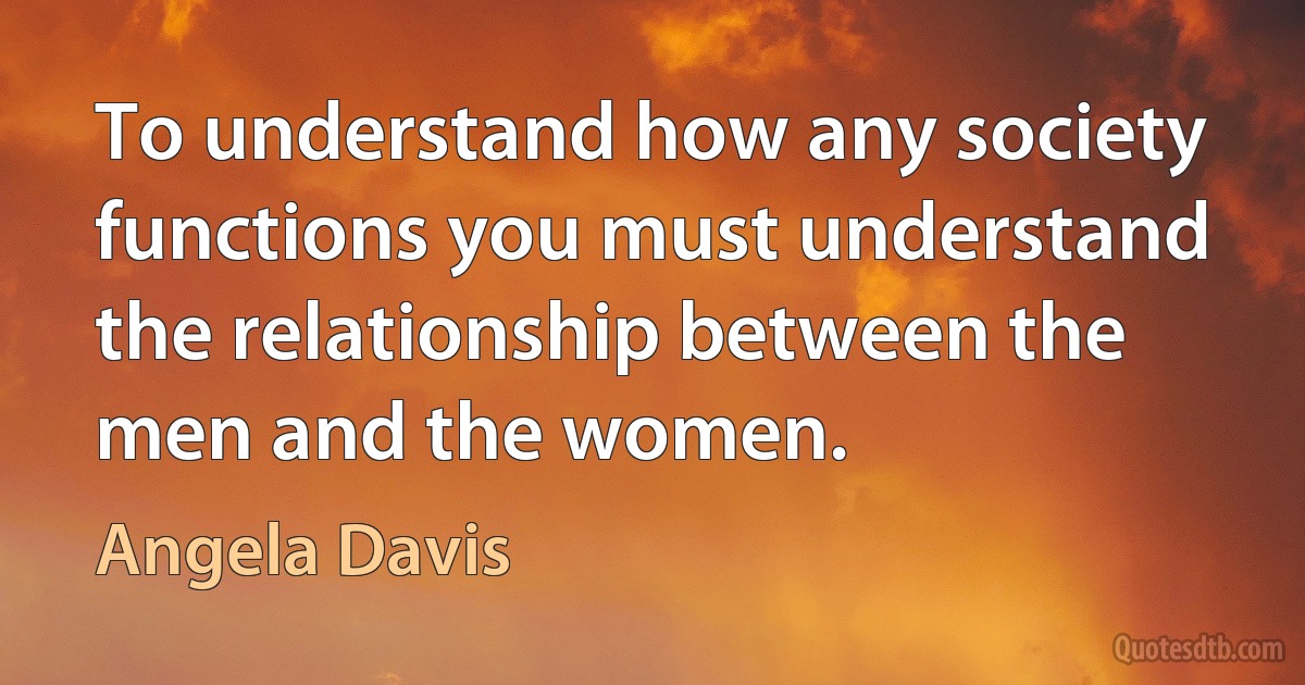 To understand how any society functions you must understand the relationship between the men and the women. (Angela Davis)