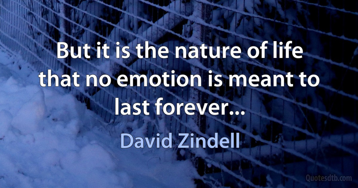 But it is the nature of life that no emotion is meant to last forever... (David Zindell)